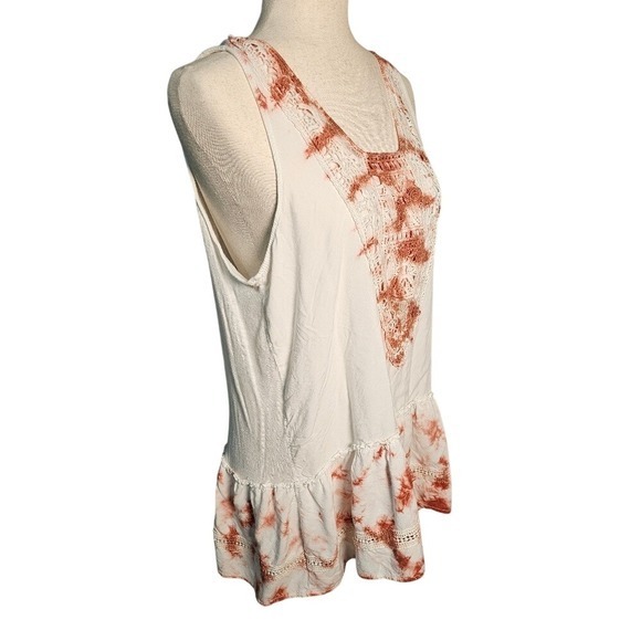 Women's Rayon White and Red Brown Sleeveless Top with crochet and peplum ruffle - Picture 2 of 10